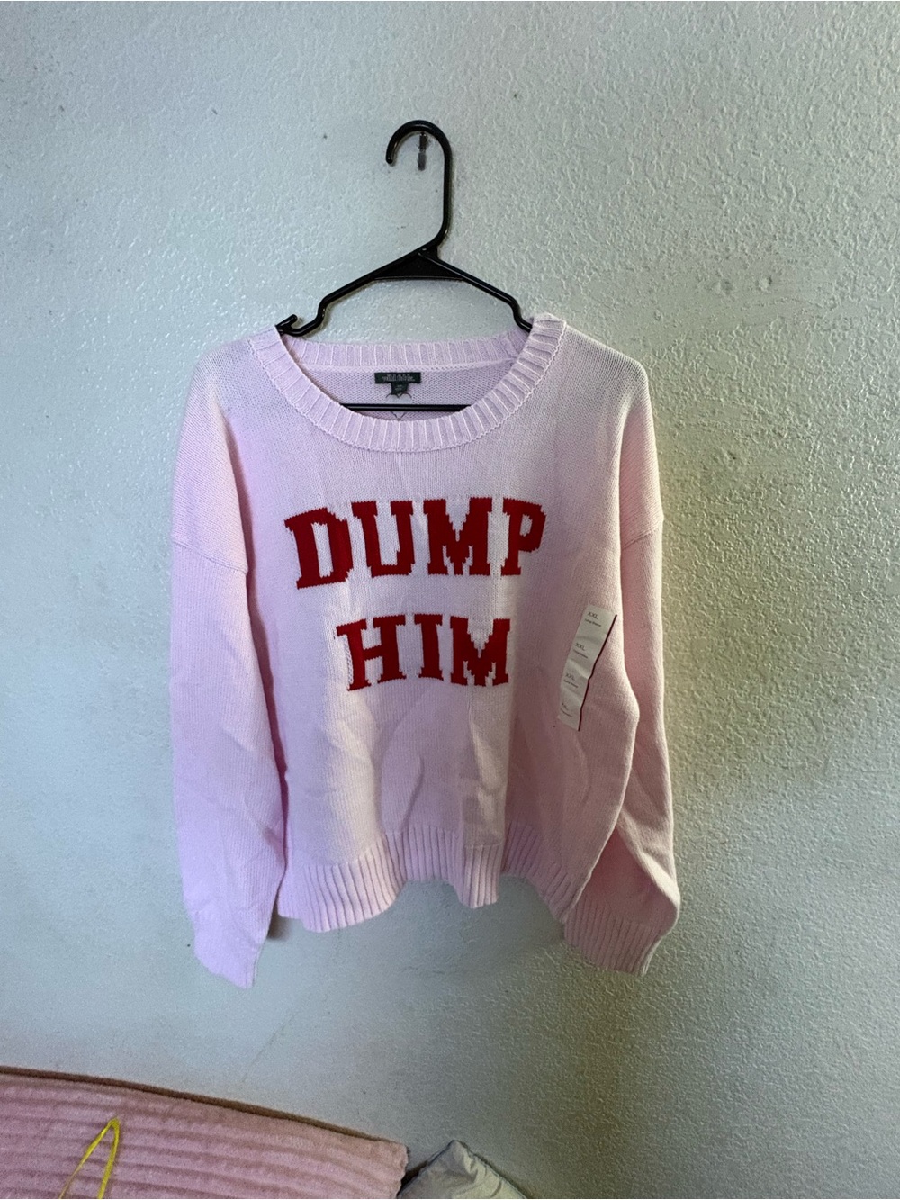 wild fable Pink Crewneck Sweater with Red 'DUMP HIM' Lettering